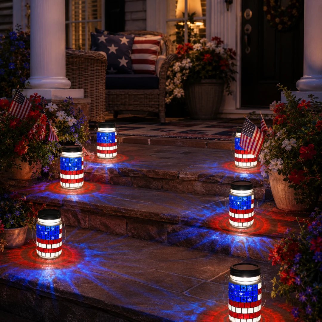 🔥4th of July Solar Patriotic Mason Jar Lantern