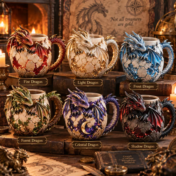 ⏳ Last Day 48% OFF – 🐉 Dragonbound Realms™ Sculpted Dragon Mug Collection | 6 Fantasy Realm Designs with Raised 3D Dragon Details ☕