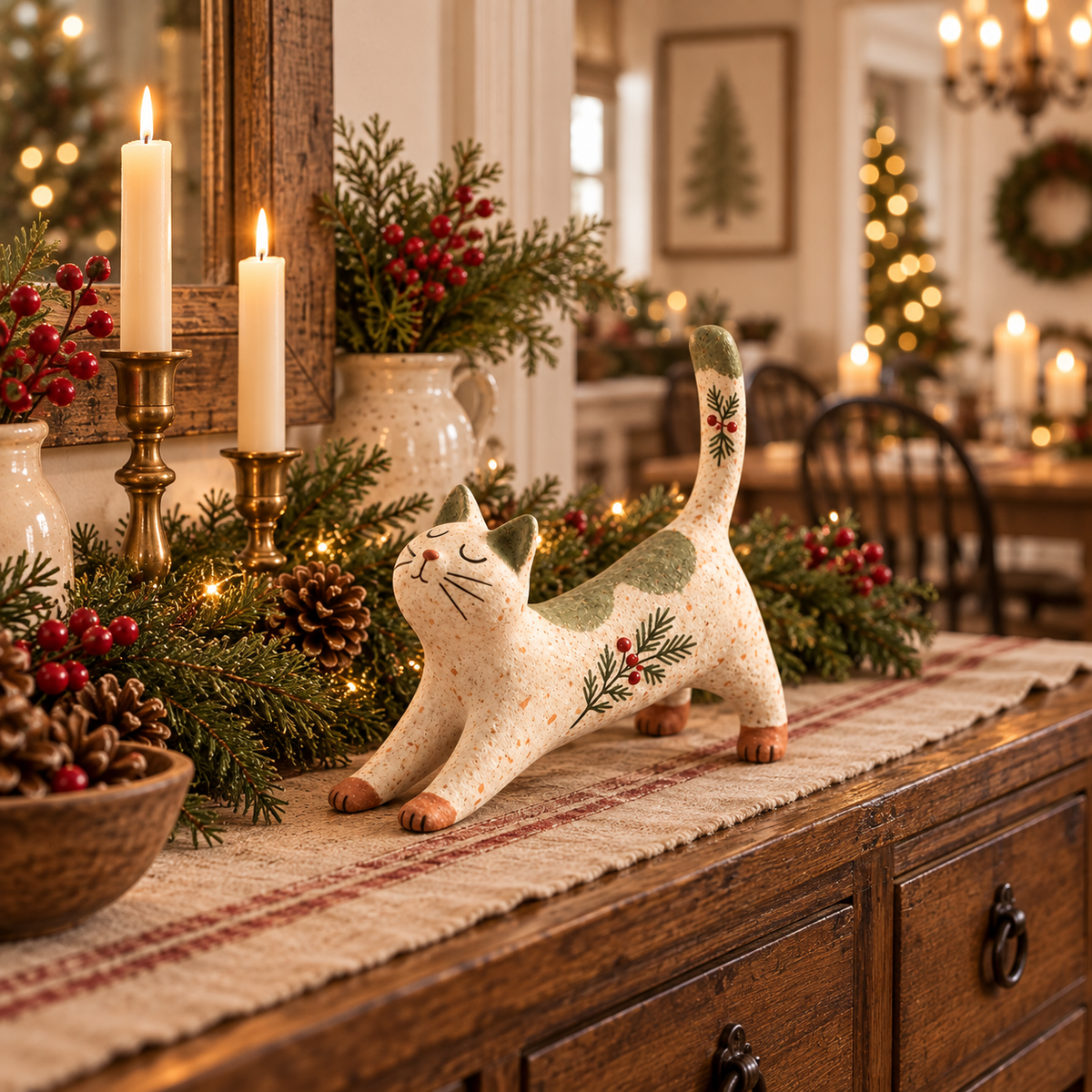 ๐๐ Woodland Christmas Cat Figurine--a cosy little woodland friend for your holiday home