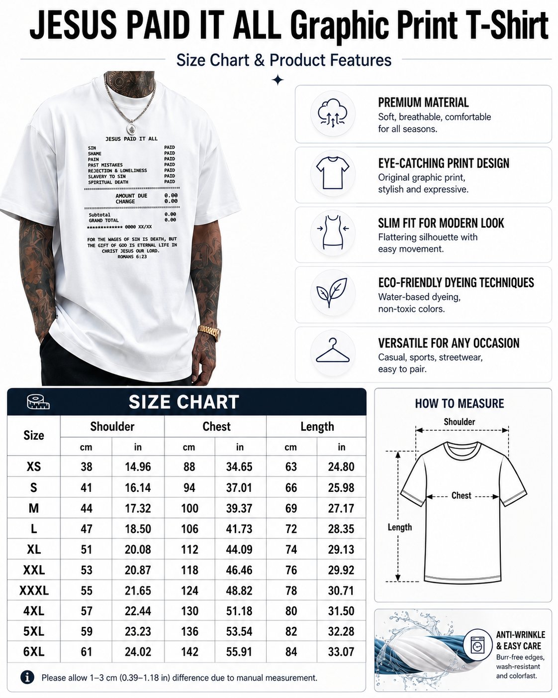 ✝️JESUS PAID IT ALL Graphic Print T-Shirt