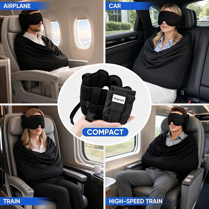 🥳2026 HOT SALE🥳💞50K+ SOLD!3-in-1 Travel Pillow with Eye Mask – Neck Support for Airplane, Car & Train