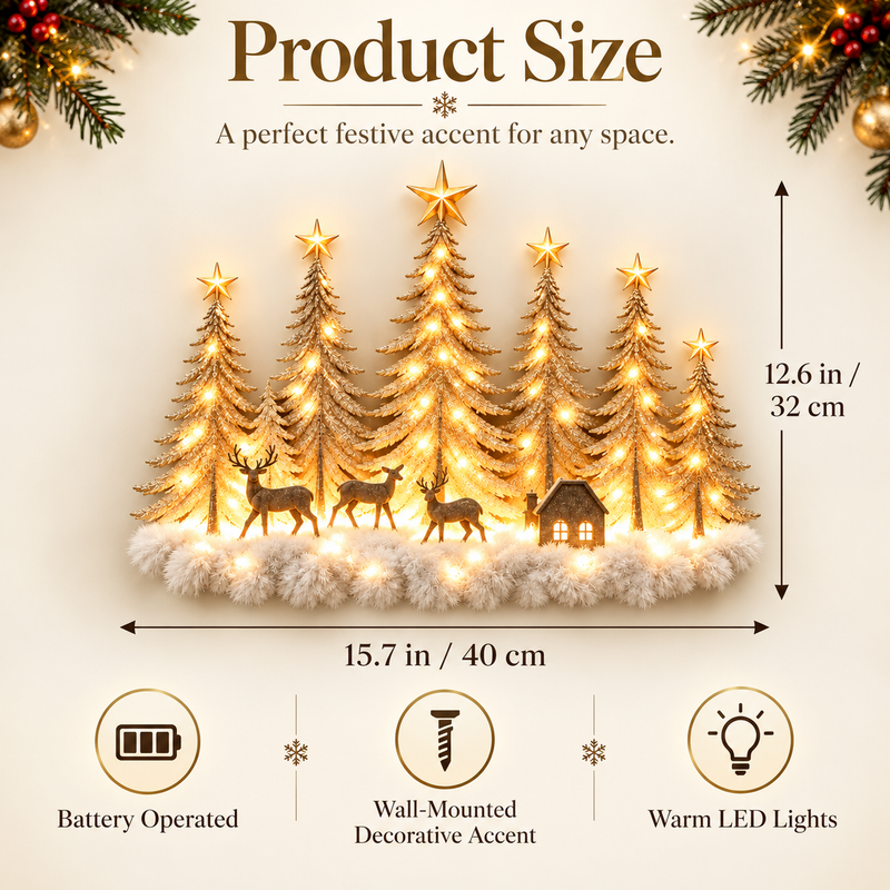 🎄✨Lighted Christmas Deer Forest Wall Decor – Warm LED Winter Scene Holiday Decoration