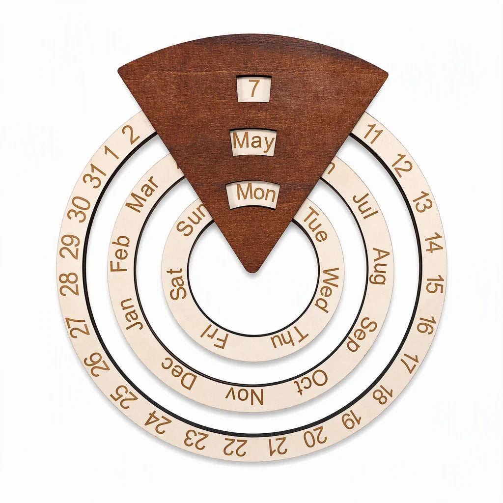 📢📢49% OFF !! ⏰Circular Wooden Rotating Perpetual Calendar Wall Hanging Decoration