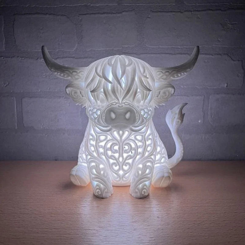 🐮 Highland Cow Tea Light Holder – Adorable Rustic Farmhouse Decor