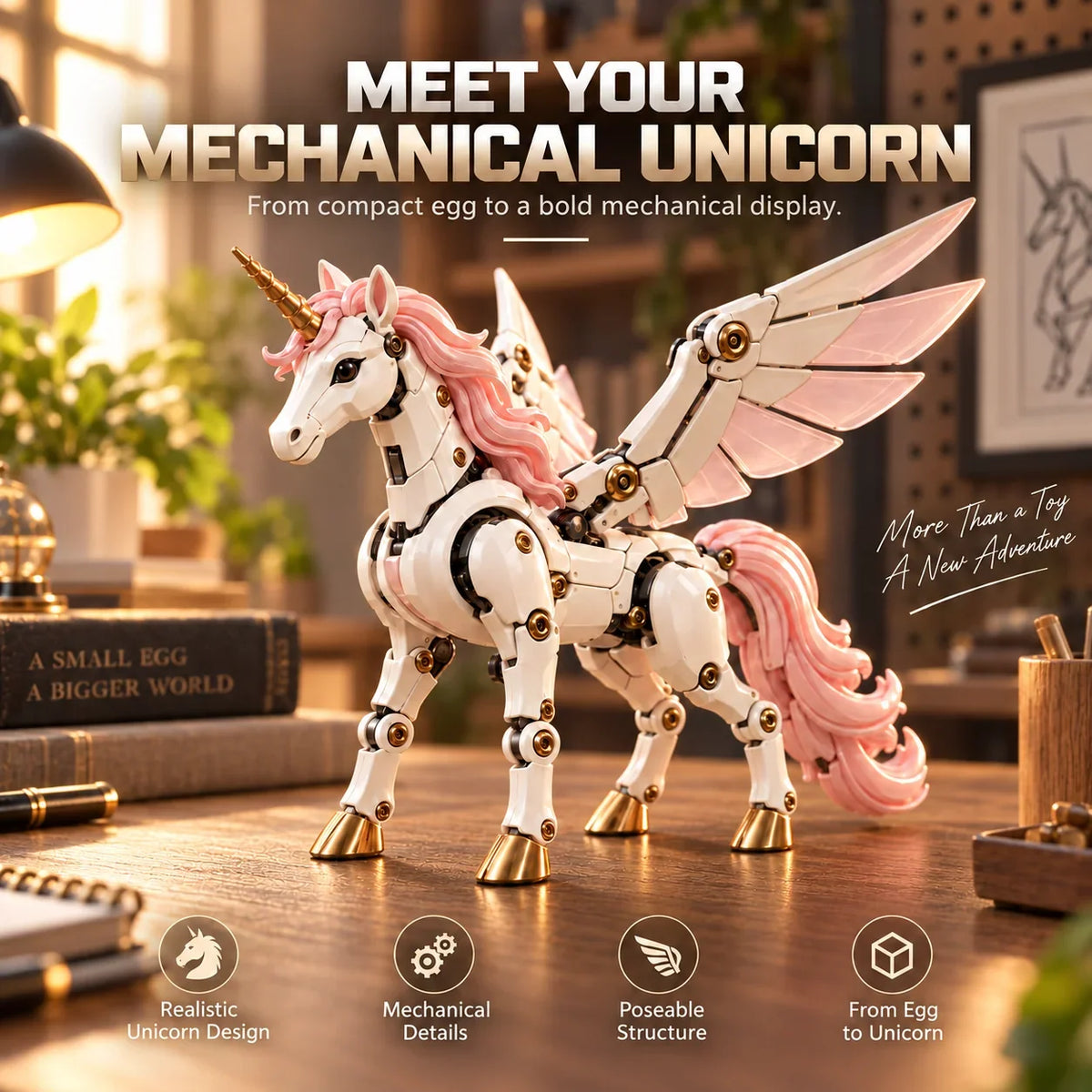 ✨🦄 2-in-1 Transforming Mechanical Unicorn Egg – Winged Fantasy Figure