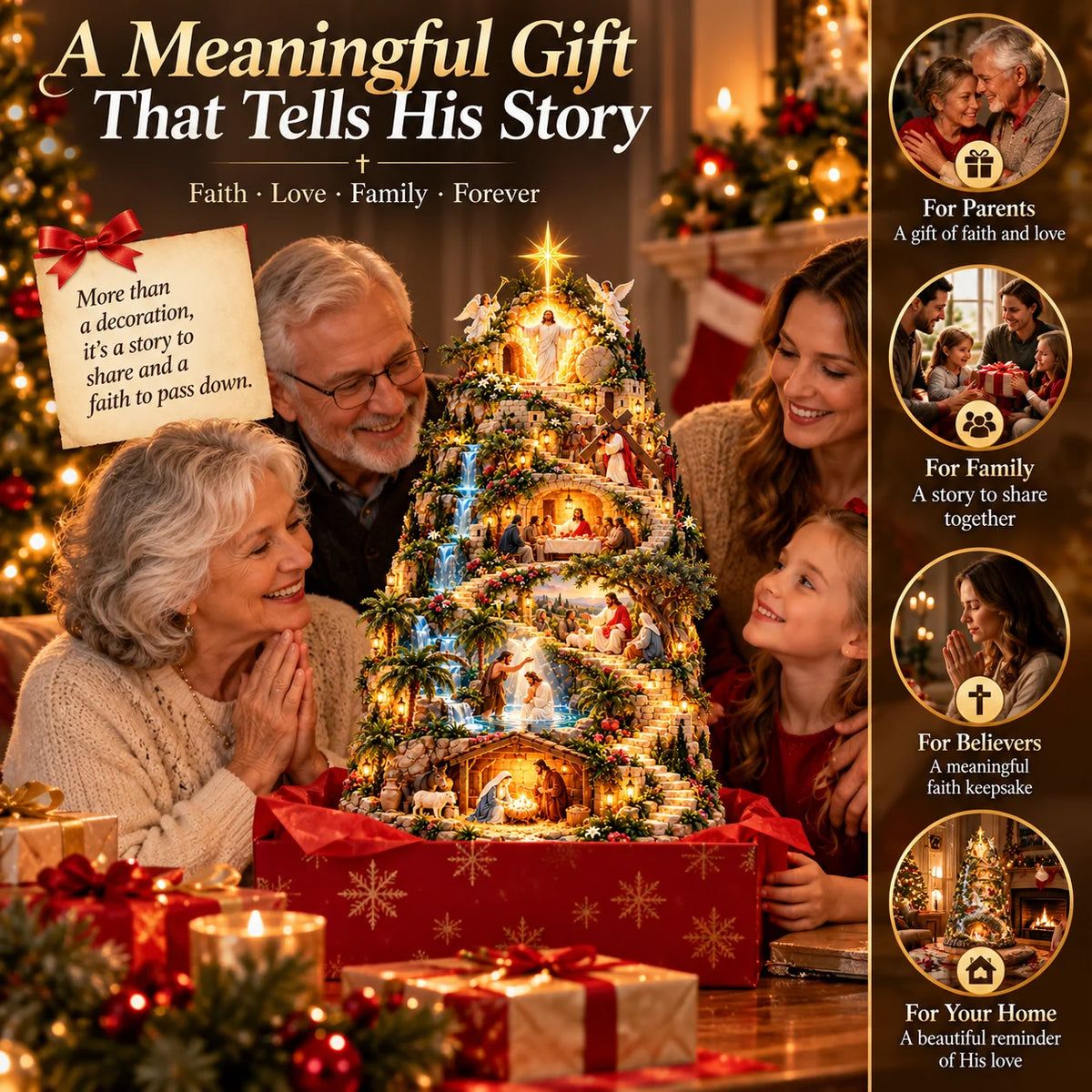✝️ The Journey of Faith – Lighted 3D Jesus Life Story Mountain with 6 Sacred Biblical Scenes