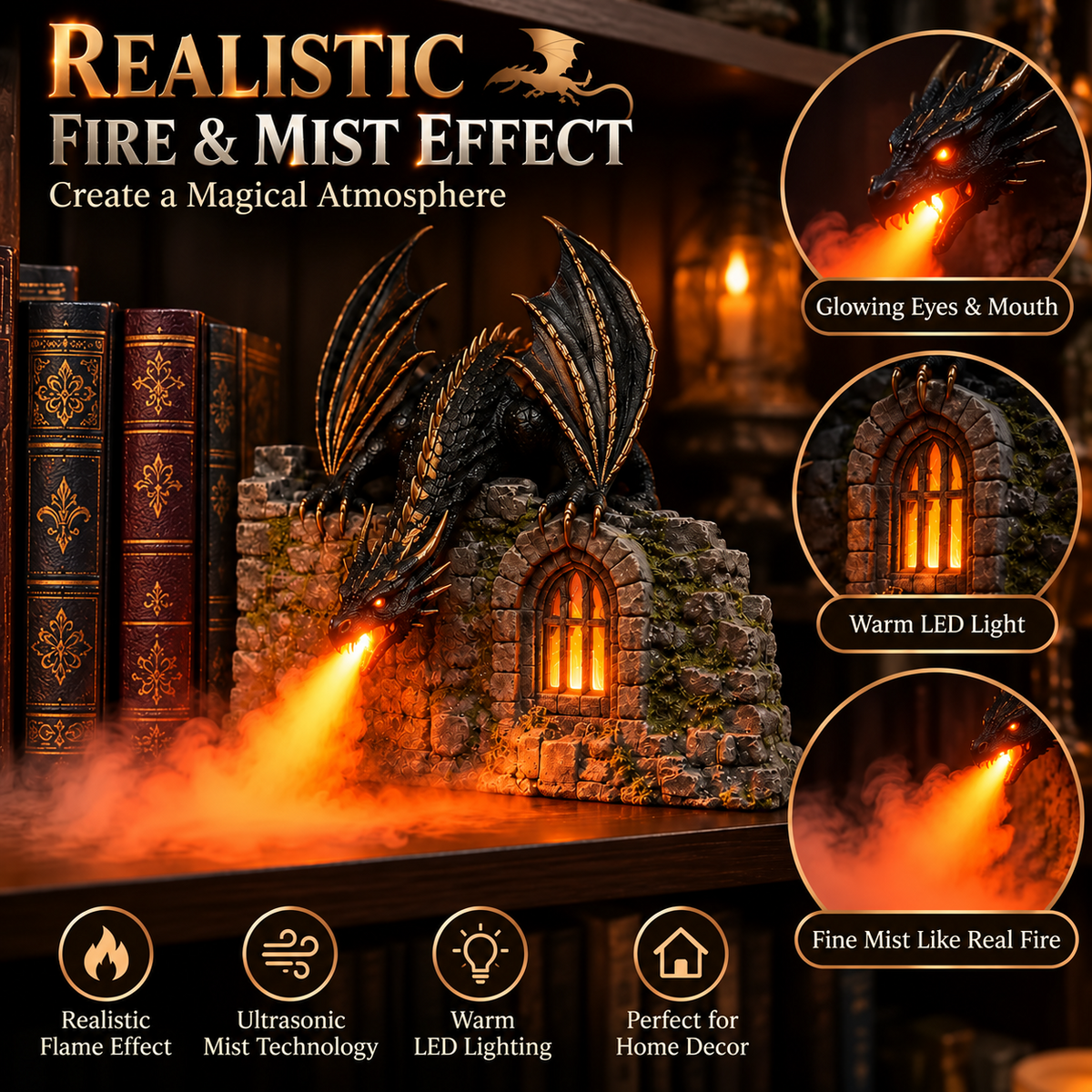 🐉 Dragon Humidifier with Flame Effect – Fantasy Magic for Your Reading Nook