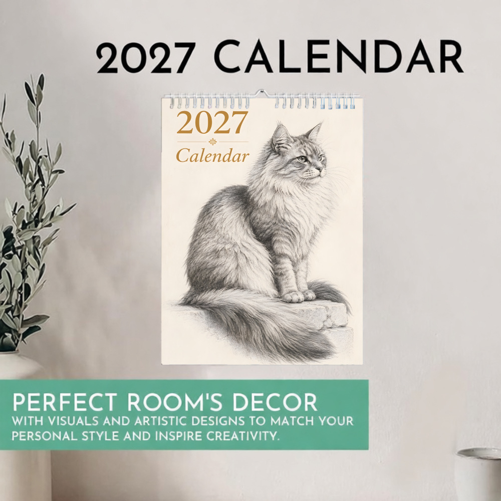 🐾 2027 Long-Haired Cat Wall Calendar