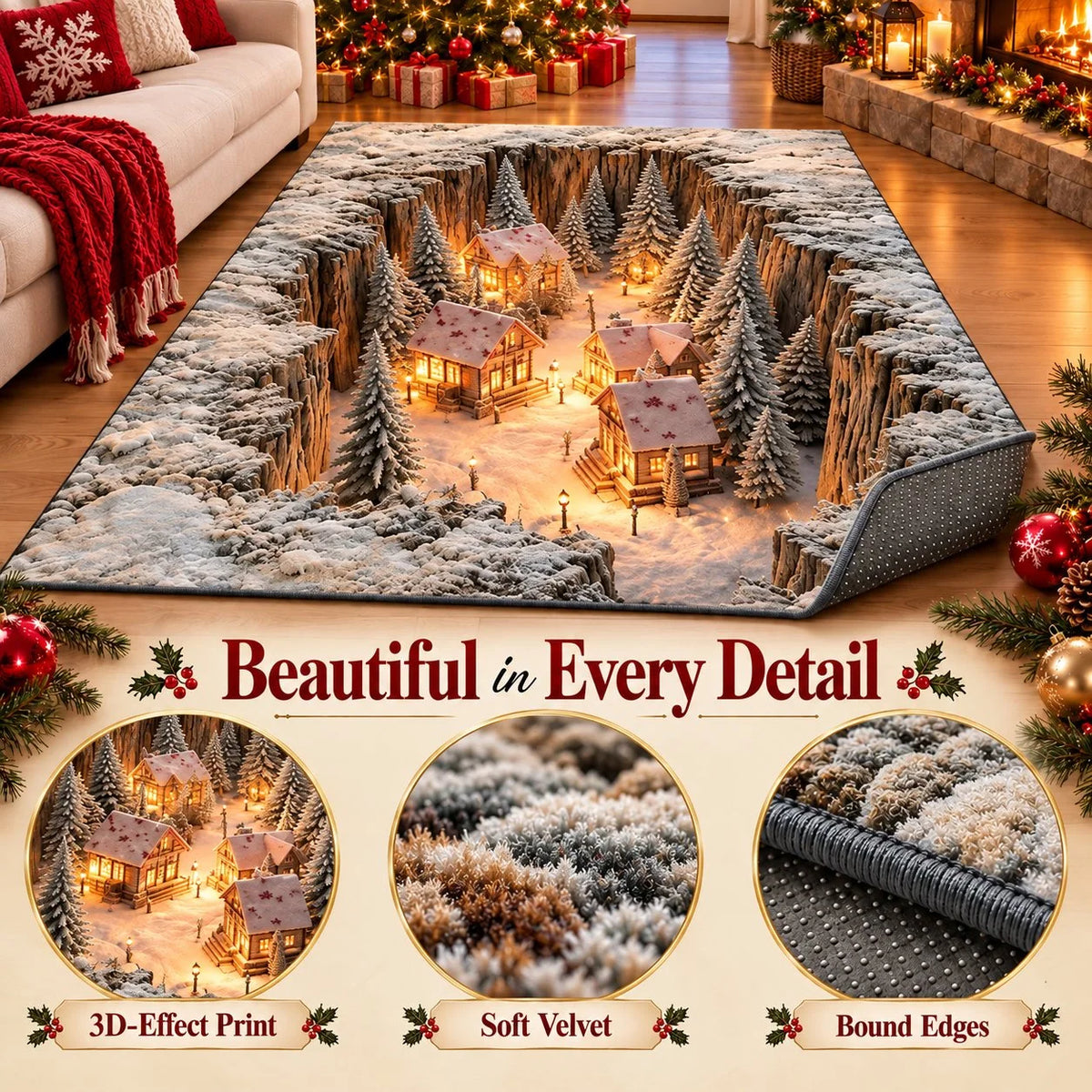 ☀️Optical Illusion Christmas Scene Rug | Bring A Hidden Winter Village To Your Floor