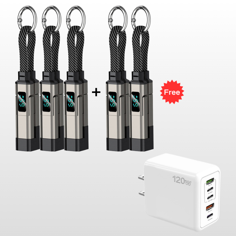 ๐ฅ๐ 4-in-1 Charging Cable with Digital Display & Keychain โ Fast-Charging, Kink-Resistant & Compact