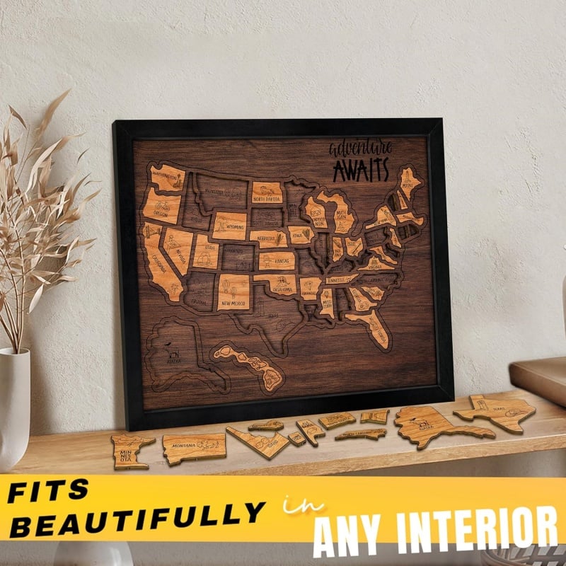 Wooden USA Travel Map Puzzle🧩A Stylish Way to Track Your Journey
