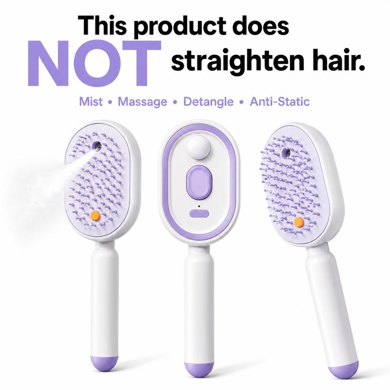 💖Scalp Massager Comb💆♀️ – Self-Cleaning 🧼, Tangle-Free ✂️ & Frizz-Control Hair Brush with Soothing Mist Spray 💨✨ | Perfect for Dry, Brittle Hair 💧🌟