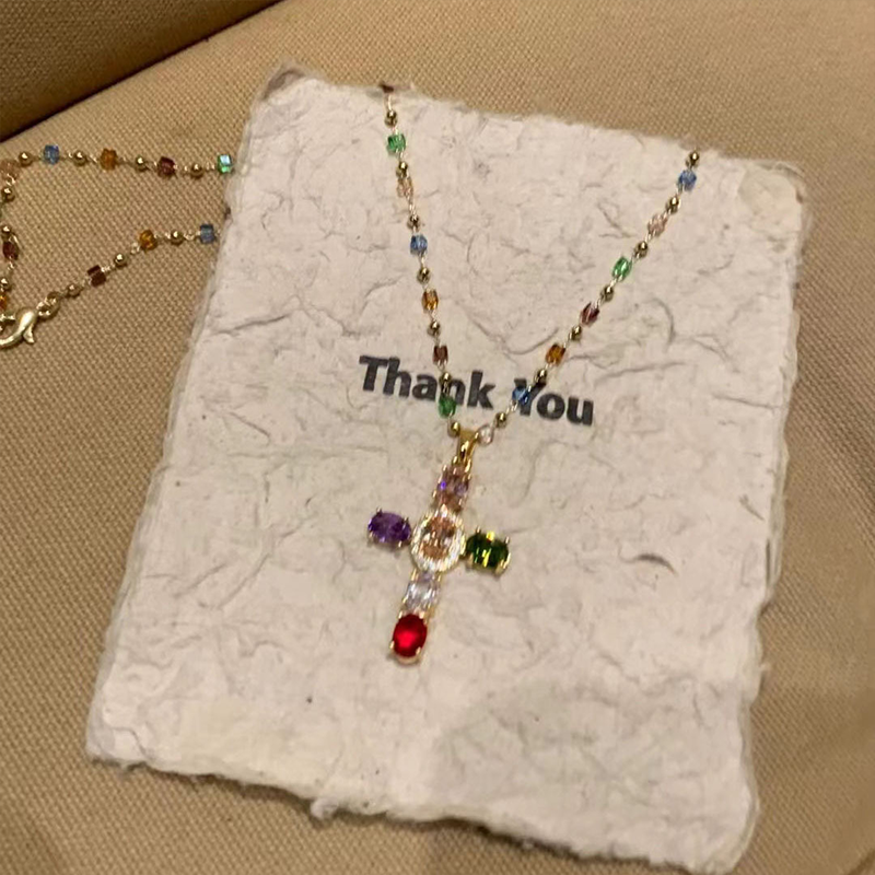✝️Colorful Rhinestone Cross Pendant Necklaces
