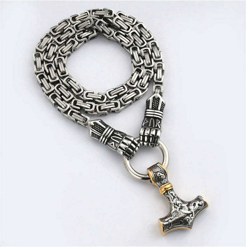 ⚡ 30% OFF NOW! 🔨 Viking Thor Hammer Pendant Necklace – Stainless steel with Byzantine chain – Bold & durable – perfect for daily wear or gifting ✨💪