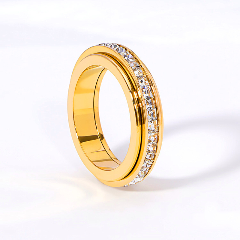 📢📢40% OFF !! ⏰Titanium Steel Rotatable Spinner Ring with Zirconia