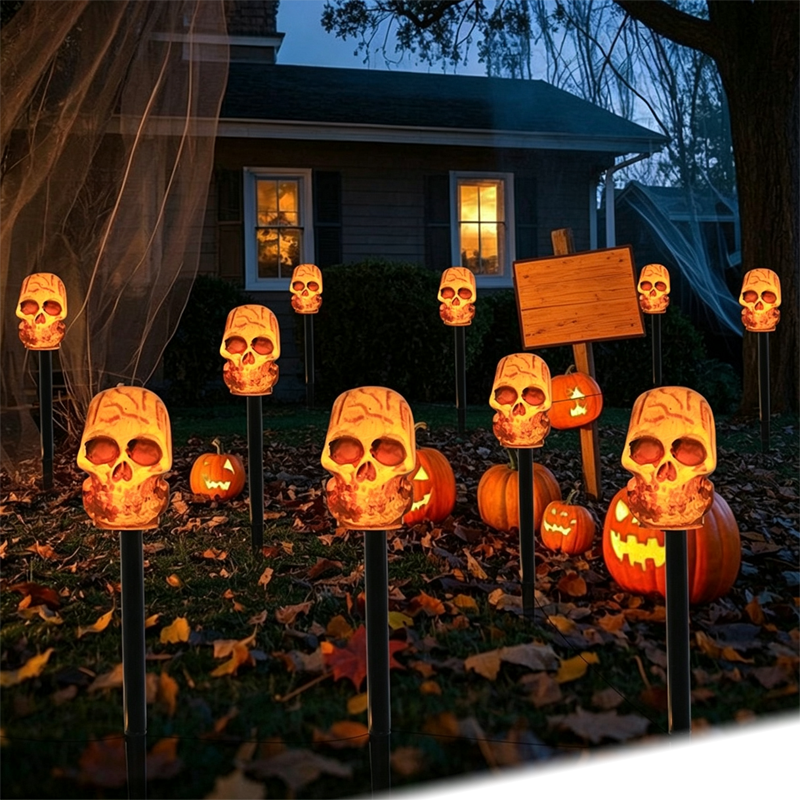 📢📢40% OFF !! ⏰Halloween Solar Skull Stake Lights