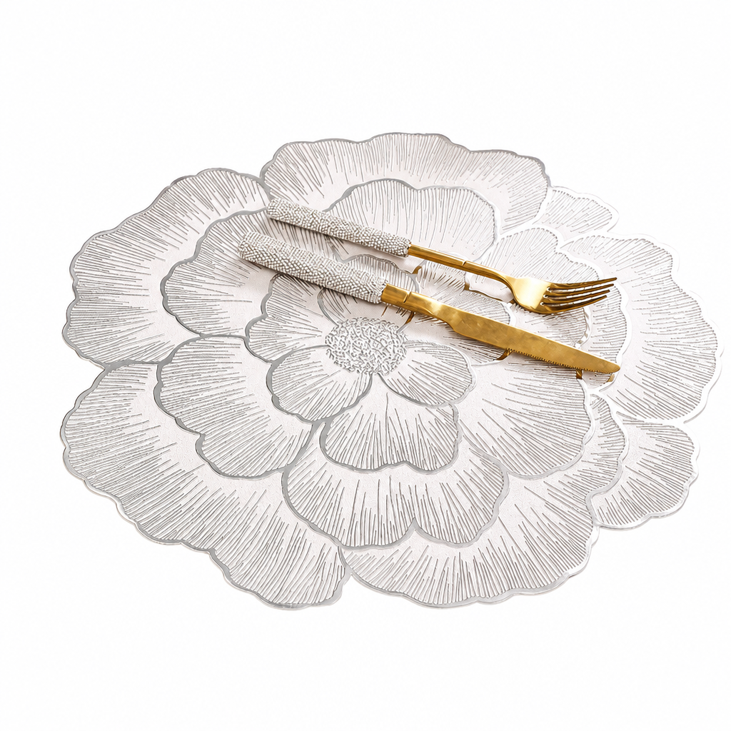 ⏳Limited-time 48% off⏰Nordic Style Metallic Peony Flower PVC Placemat | Heat Resistant Non Slip Waterproof Dining Table Mat🍽️💛🌹