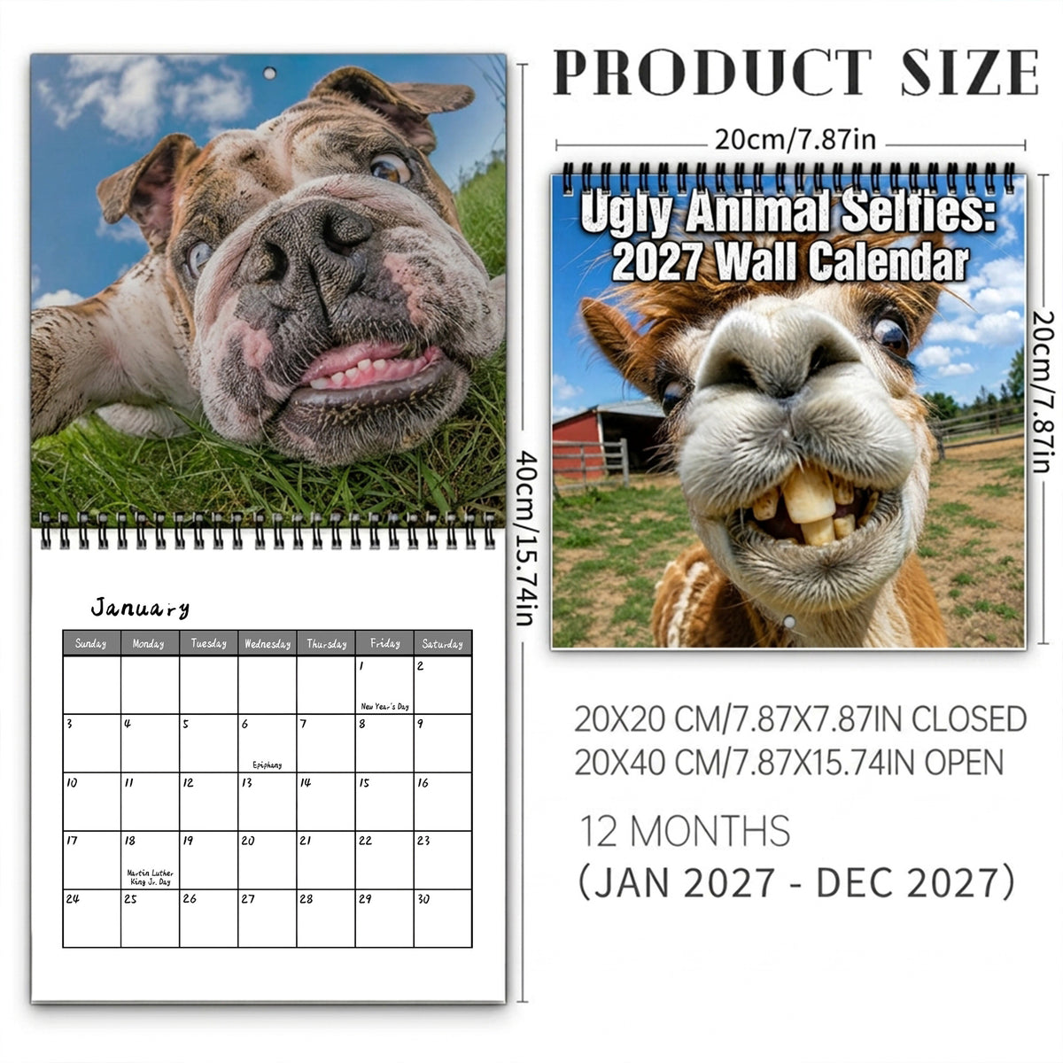 2027 Funny Farm Animal Selfies Wall Calendar – 12 Months of Hilariously Unfiltered Animal Faces