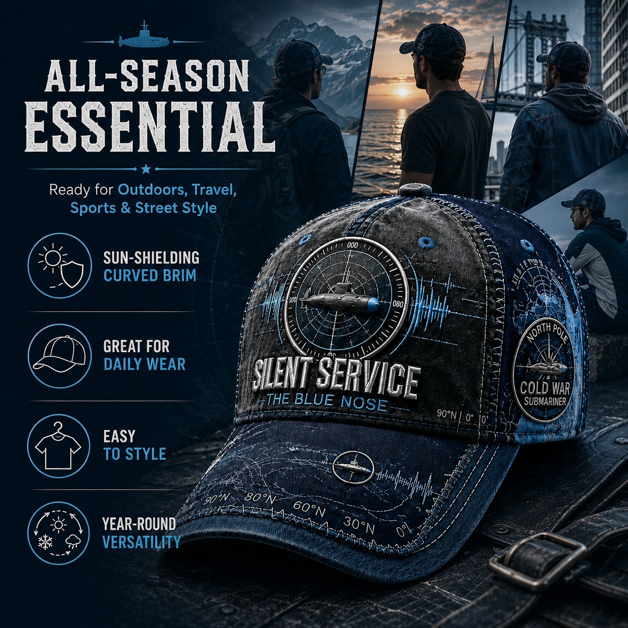 Silent Service The Blue Nose Submarine Veteran Baseball Cap