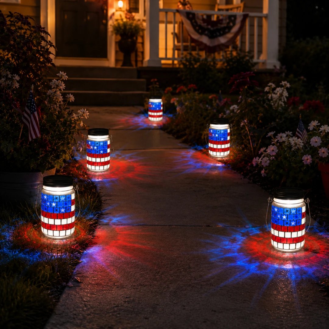 🔥4th of July Solar Patriotic Mason Jar Lantern