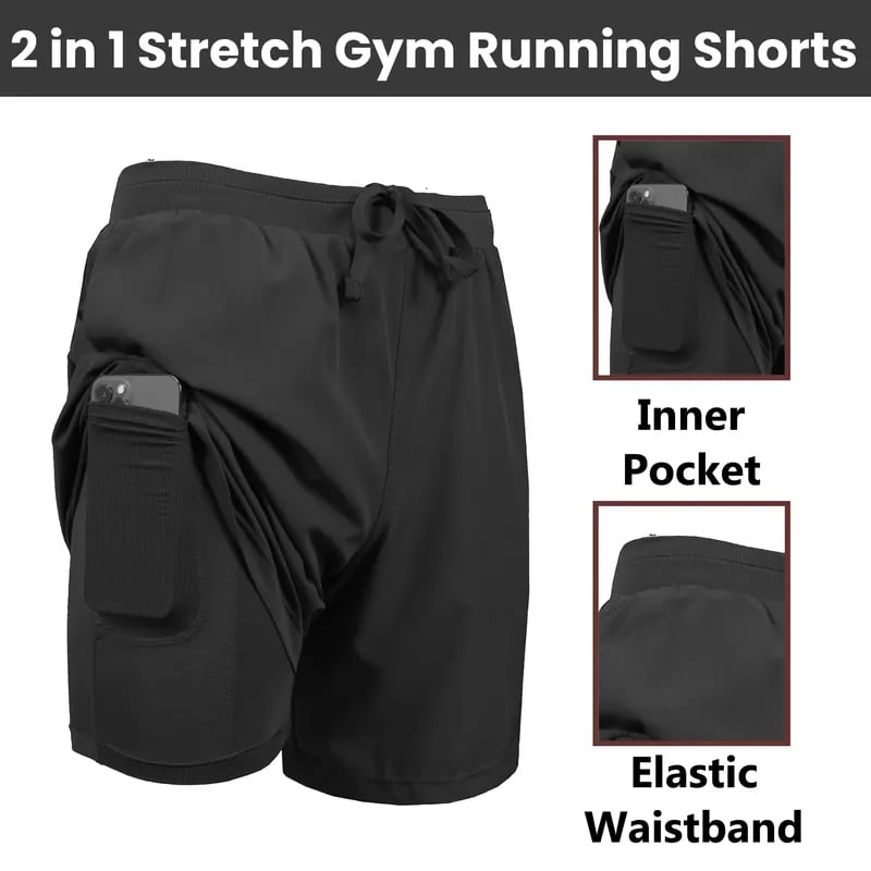 Men's 2 in 1 Quick Dry Gym Running Shorts With Liner