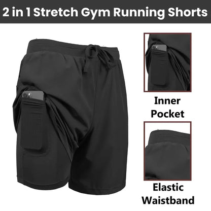 Men's 2 in 1 Quick Dry Gym Running Shorts With Liner