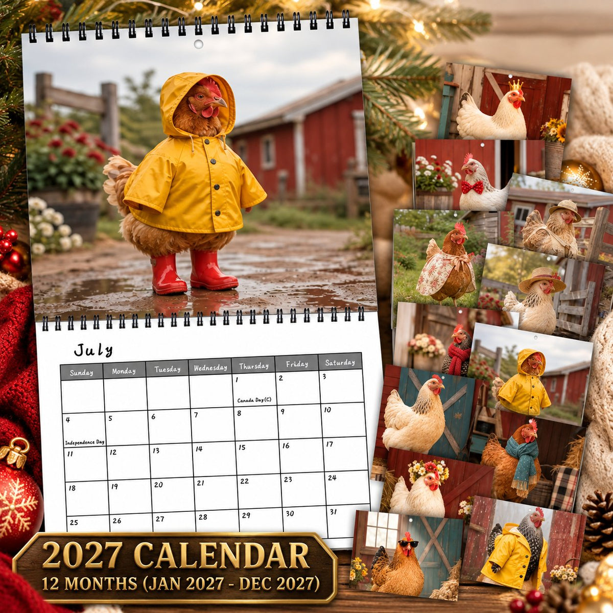 🐔 2027 Farm Chicken Calendar – 12 Months of Farmyard Charm & Feathered Fun
