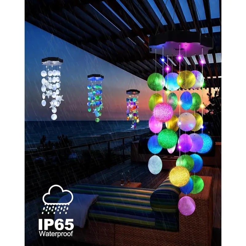 🌈 ✨ Solar-Powered Seashell Wind Chime Light