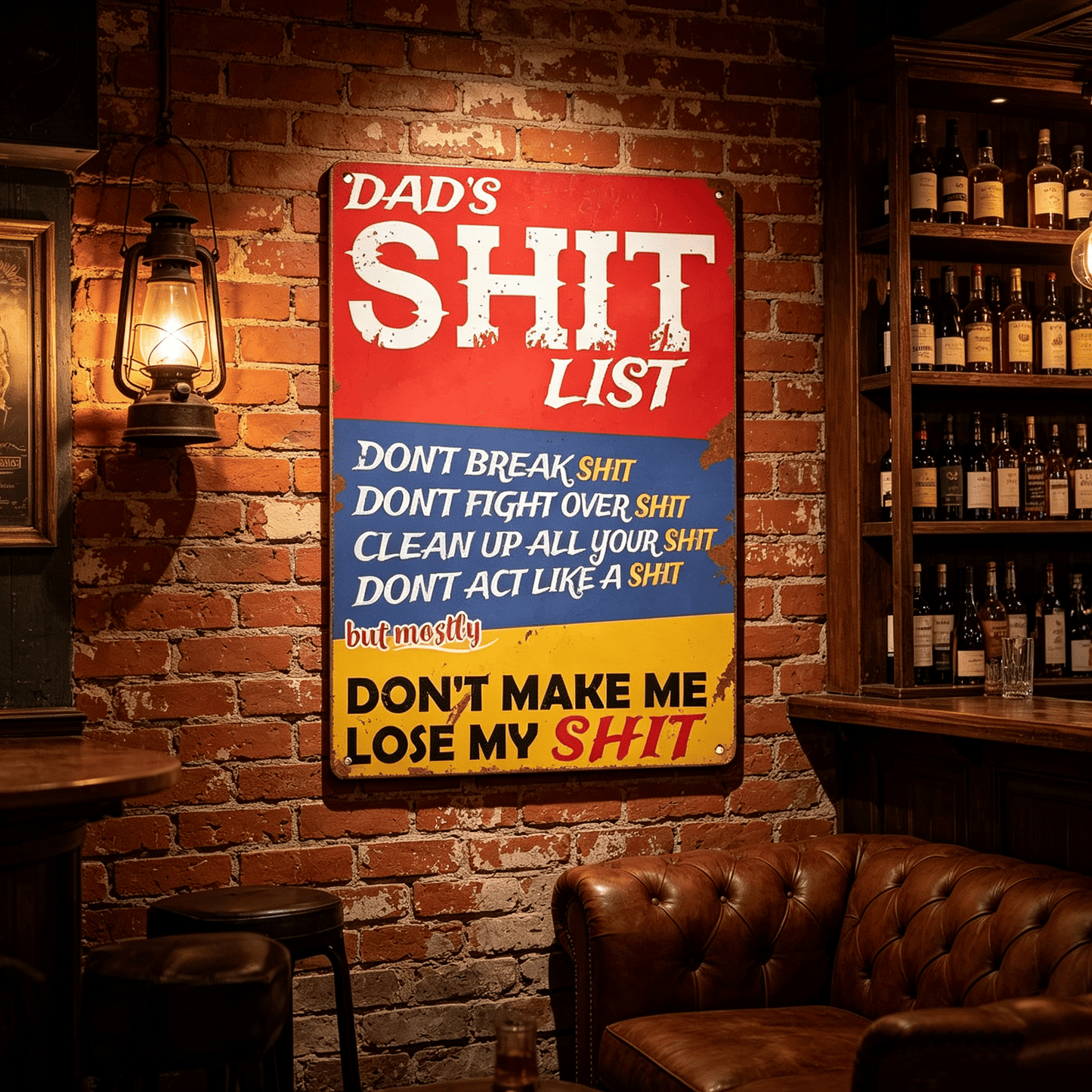 🎯Dad's Shit List Vintage Tin Sign – The Ultimate Funny Dad Gift & Garage Decor!🛠️