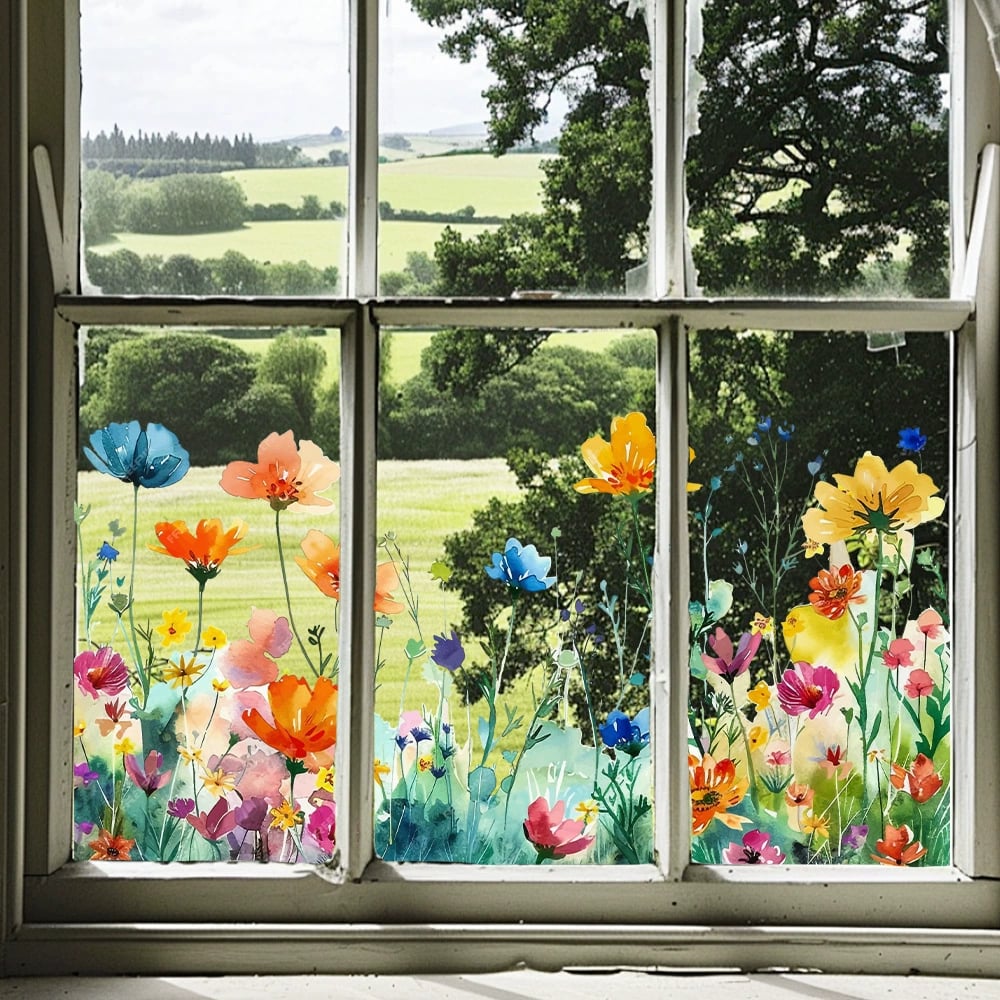 📢📢50% OFF !! ⏰Colorful Floral Bouquet Window Sticker – Vibrant design, easy peel & removable – Perfect for home, cafe & spring decor ✨