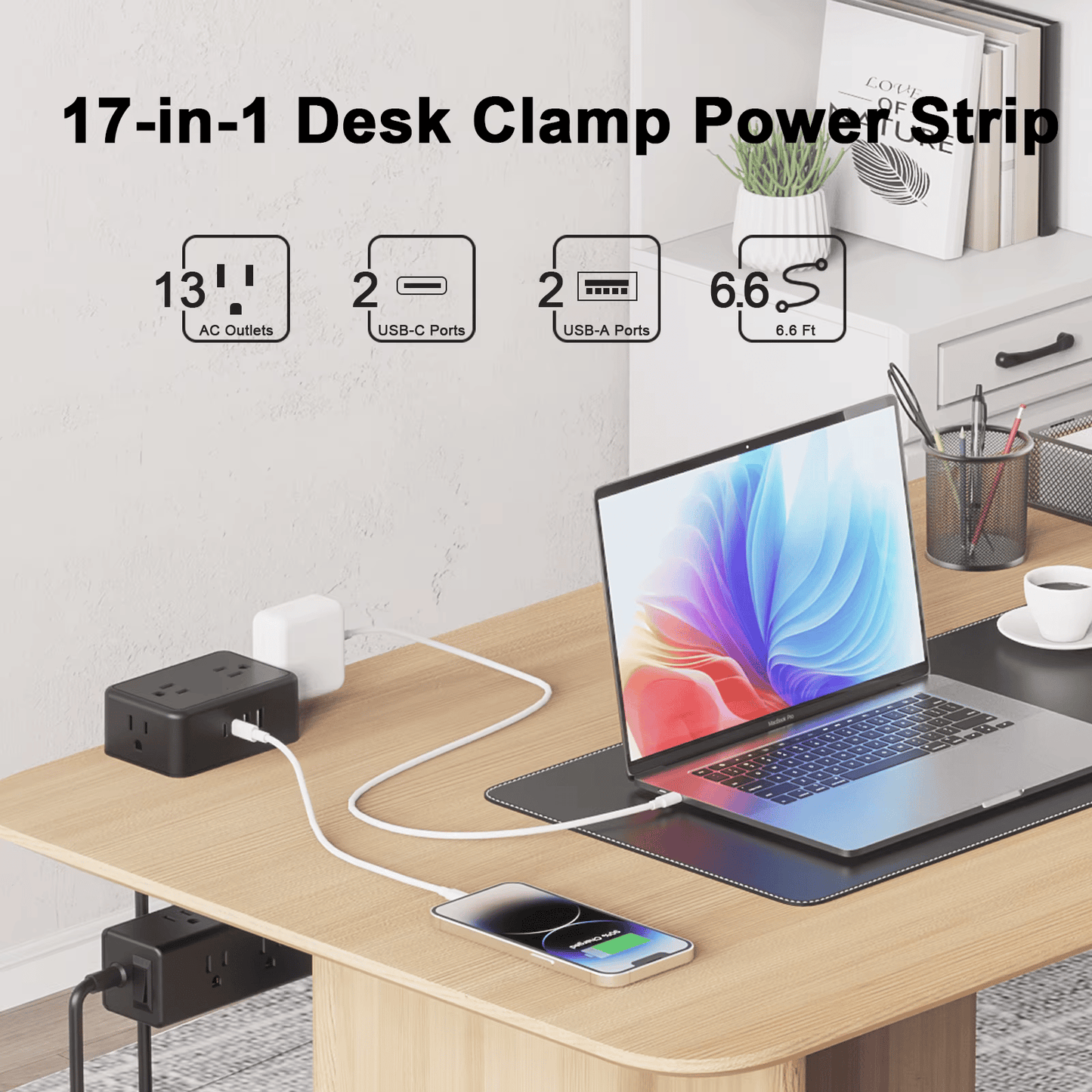 Clamp-On Power Strip ⚡ – 10 Ports, 20W Fast Charge, Zero Desk Clutter