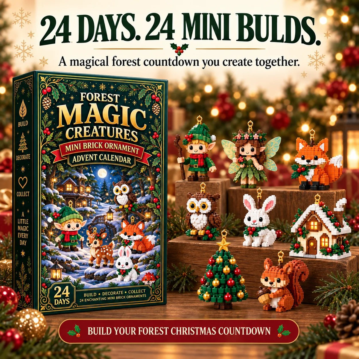 ⏳ Last day to save 49% – 🎄 24-Day Forest Magic Creatures Brick Ornament Advent Calendar