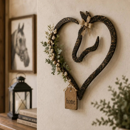 🏠 ✨Rustic Horse Heart Wall Decor with Greenery – Farmhouse Equestrian Home Accent
