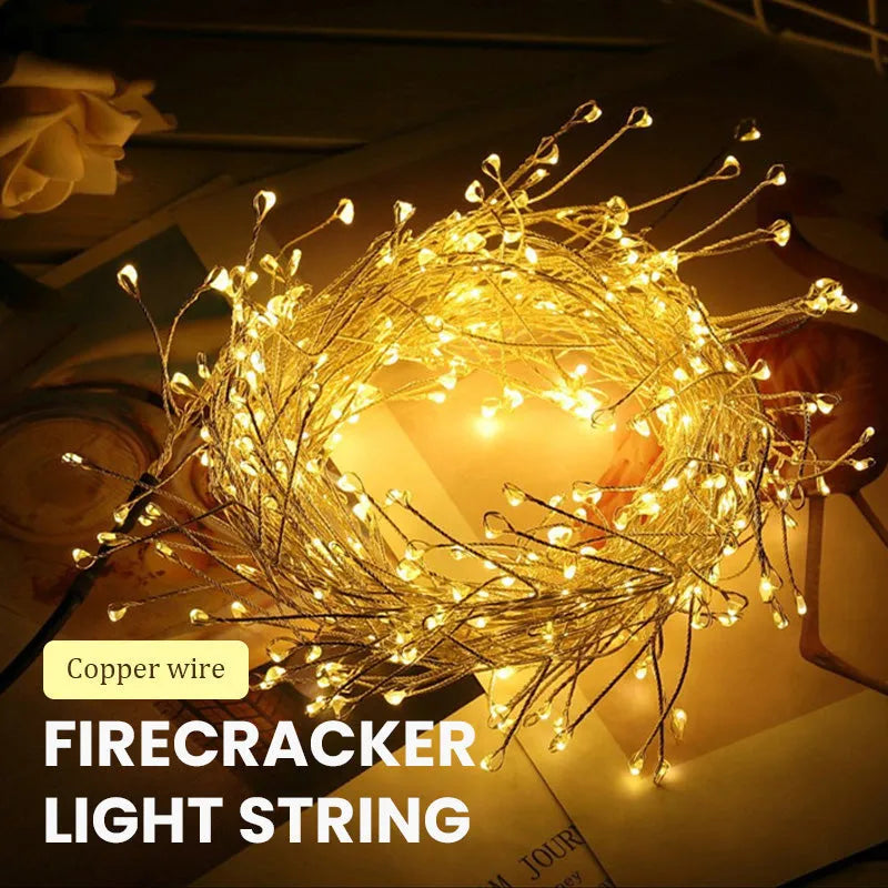 🎄 LED Copper Wire Firecracker Fairy Lights – Flexible Twinkling String Lights for Festive Home Décor