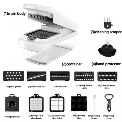 🤩Professional Vegetable Chopper, 15-in-1 Multifunctional Food Chopper