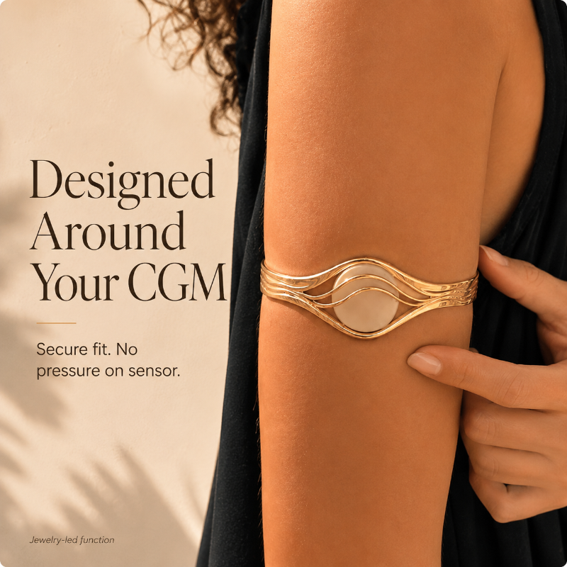 TYIIMAX™ CGM Sensor Arm Cuff – 18K Gold-Plated Adjustable Jewelry Holder for Compatible CGM Sensors