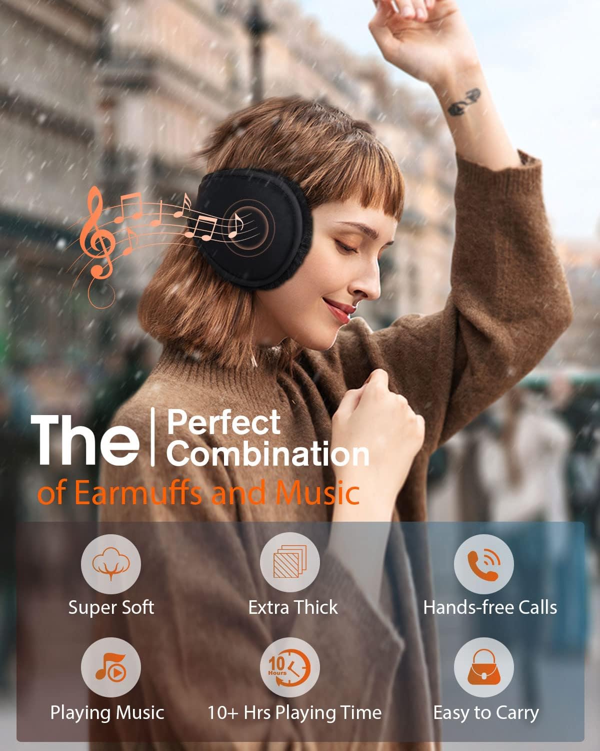 Bluetooth Headphones Earmuffs, ✨Built-in HD Speakers and Microphone for Biking Running