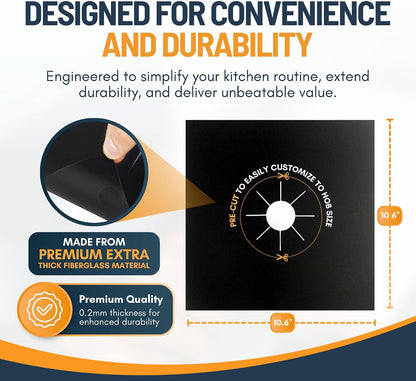 ♻️ Reusable Gas Stove Burner Liners – Cut-to-Fit Stove Protector Mats, 4-Pack