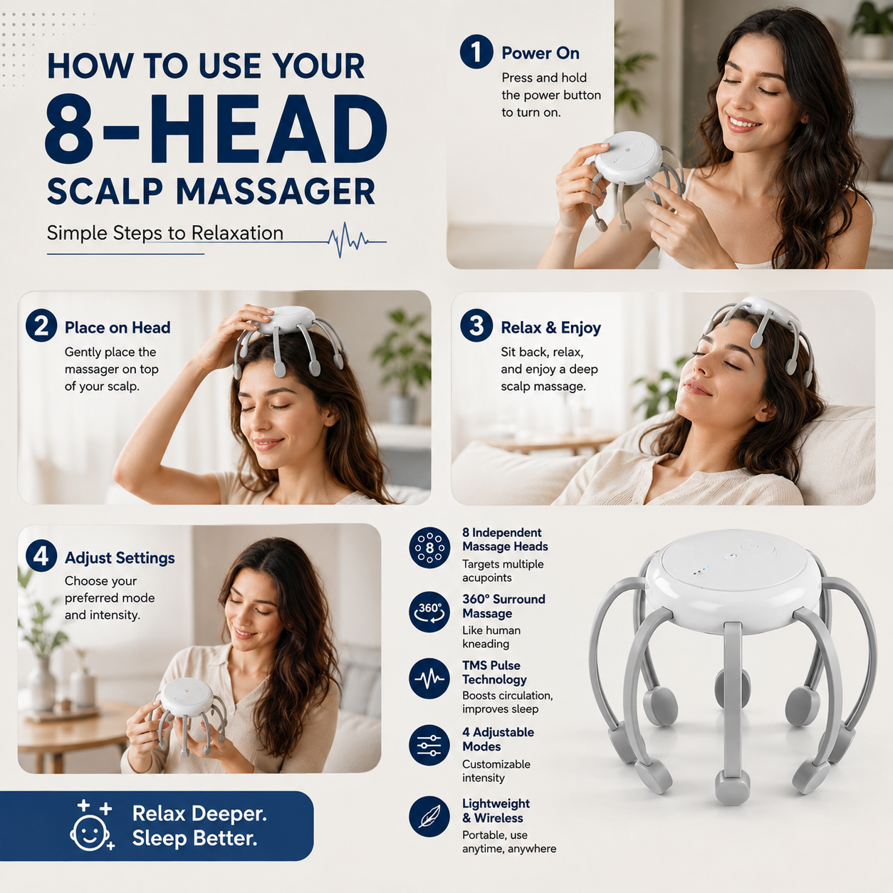 🐙 LIMITED-TIME 40% OFF! 💆‍♂️Intelligent Octopus Head Massager – Relaxing Kneading, Multiple Modes & Portable Design 🔋