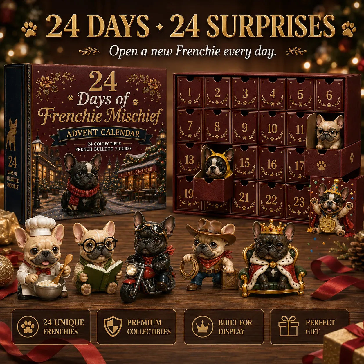 ⏳ Last Day 49% OFF – 🐶 24-Day French Bulldog Christmas Advent Calendar | 24 Unique Collectible Frenchie Characters with Different Outfits, Personalities & Daily Holiday Surprises 🎄✨