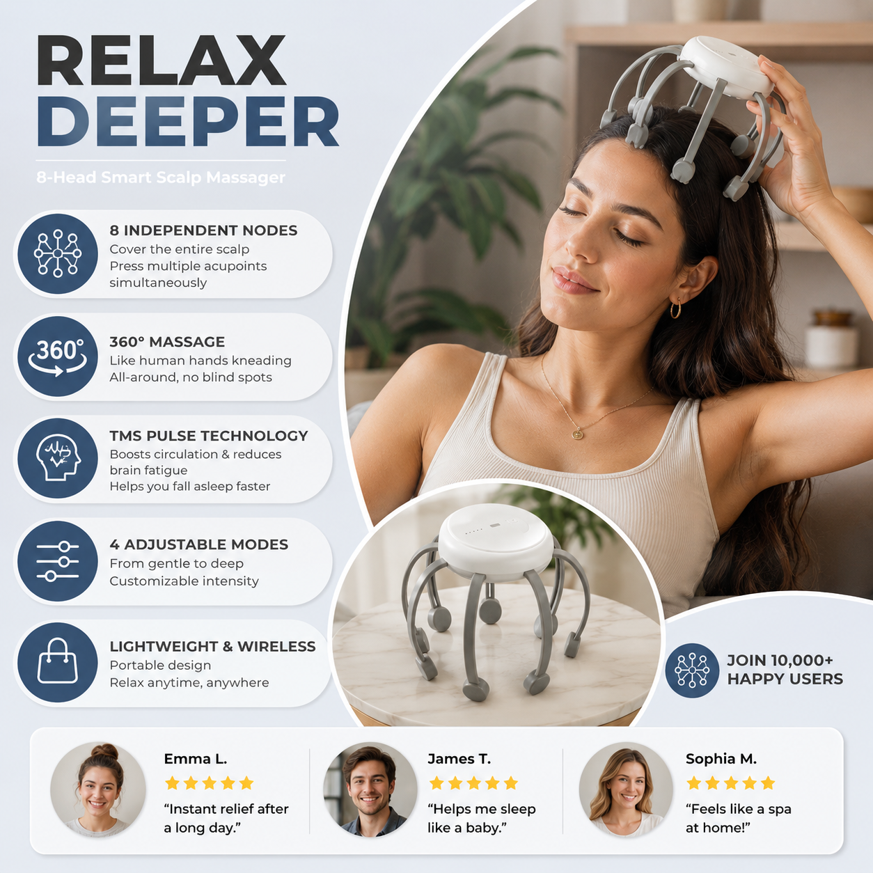 🐙 LIMITED-TIME 40% OFF! 💆‍♂️Intelligent Octopus Head Massager – Relaxing Kneading, Multiple Modes & Portable Design 🔋