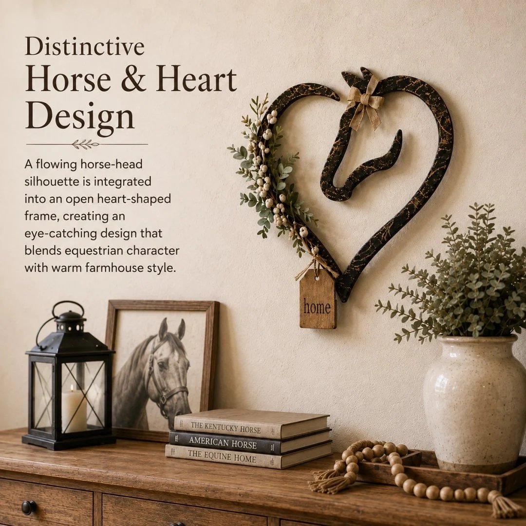 🏠 ✨Rustic Horse Heart Wall Decor with Greenery – Farmhouse Equestrian Home Accent