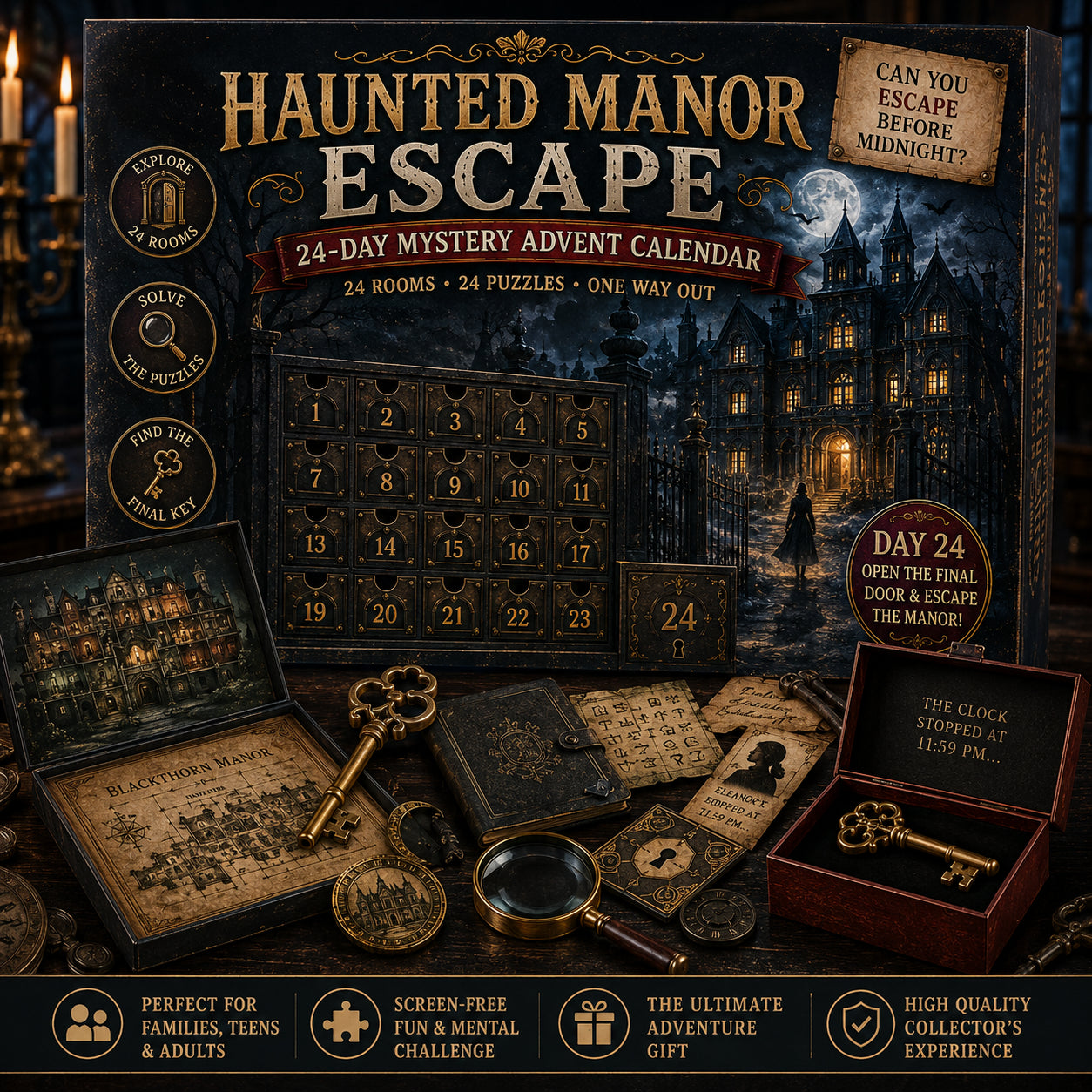 ⏳ Last Day 49% OFF – 24-Day Mystery Adventure Advent Calendar Collection | 24 Clues, Hands-On Puzzles & One Final Reveal
