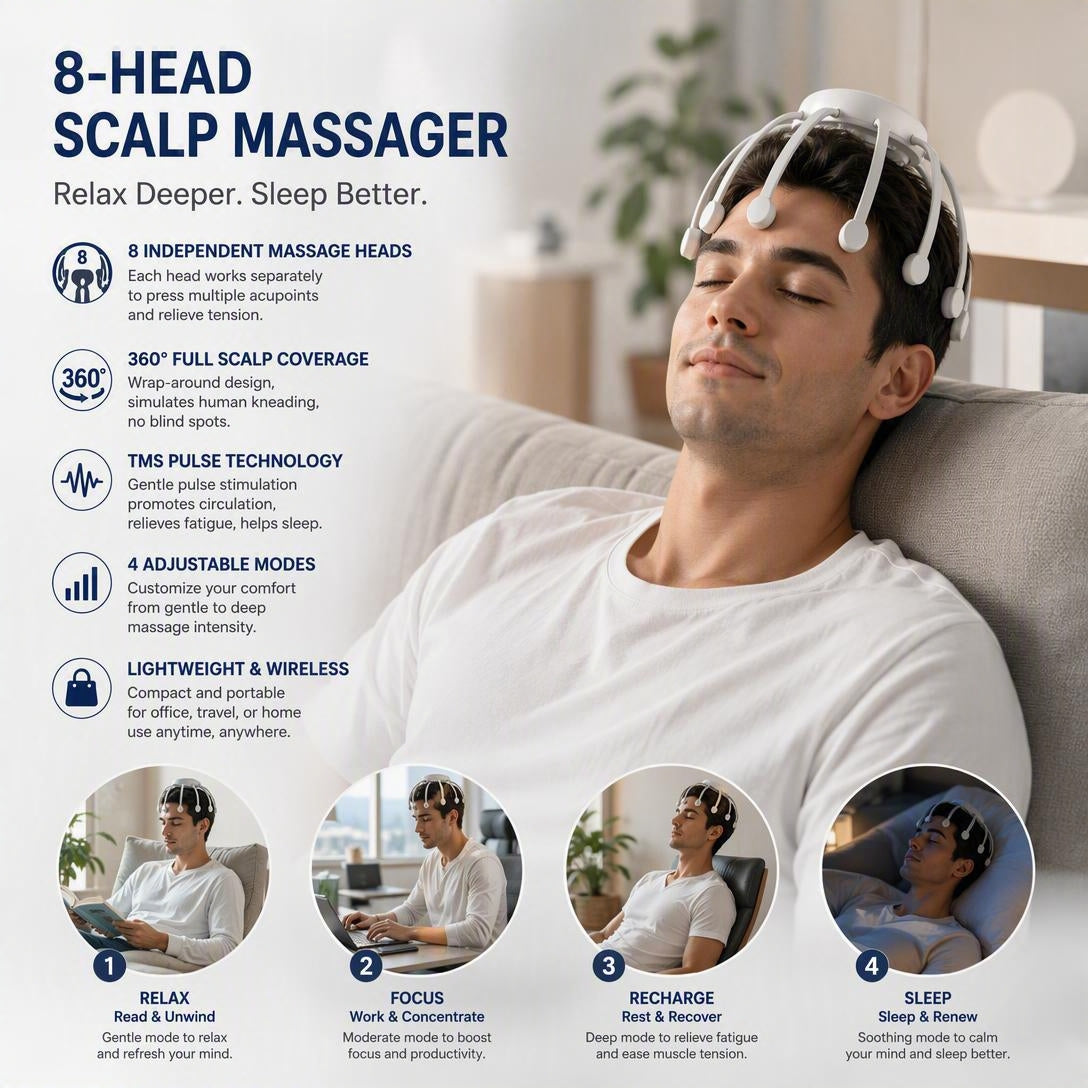 🐙 LIMITED-TIME 40% OFF! 💆‍♂️Intelligent Octopus Head Massager – Relaxing Kneading, Multiple Modes & Portable Design 🔋
