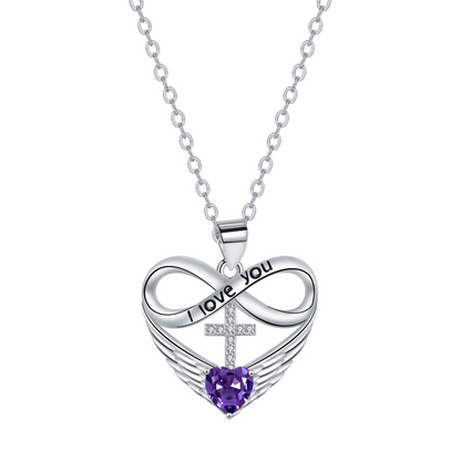 I Love You Forever Heart Angel Wing Cross Necklace