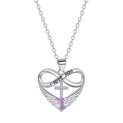 I Love You Forever Heart Angel Wing Cross Necklace