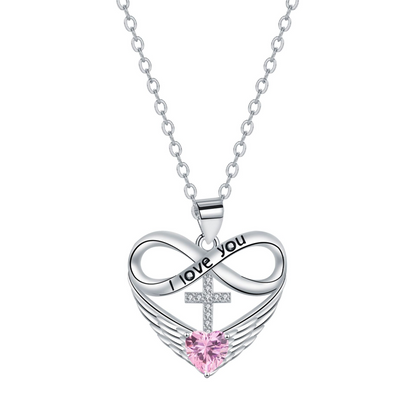 I Love You Forever Heart Angel Wing Cross Necklace