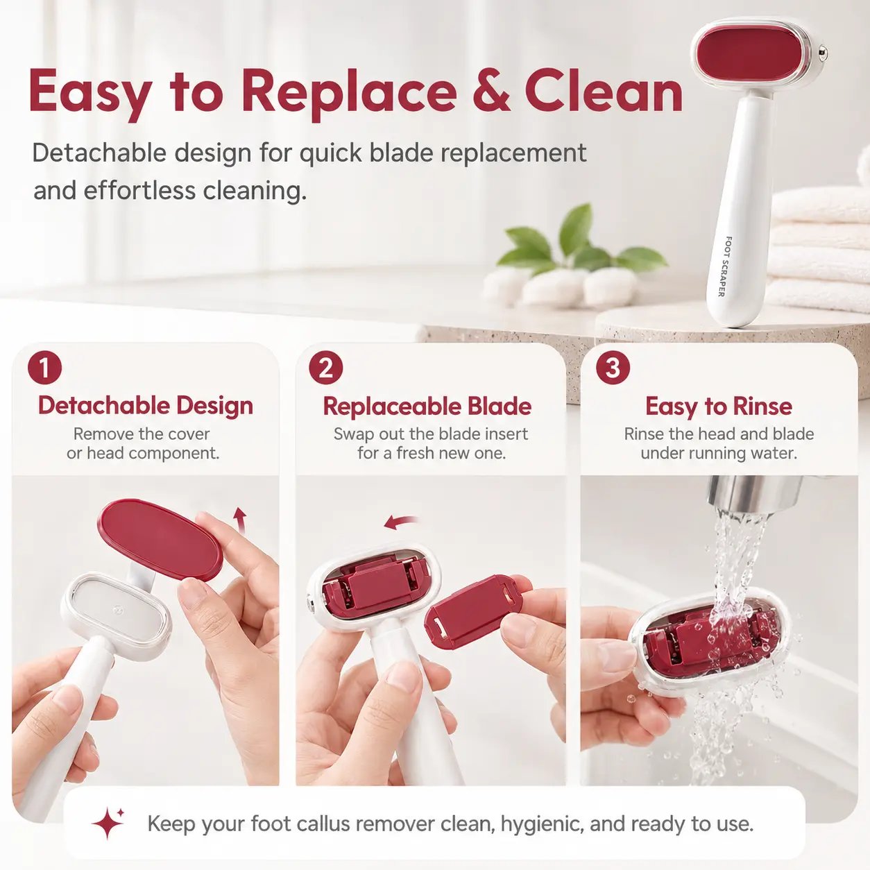 🔥Last Day 50% OFF - Dual‑Sided Foot Callus Remover, Replaceable Stainless Steel Blade Foot Scraper 🦶