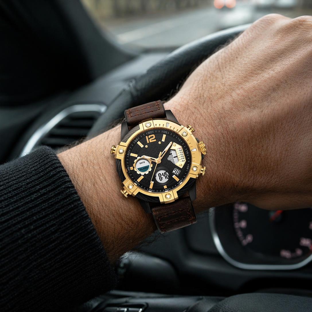 🔥Multifunctional Dual Display 3ATM Waterproof Men's Quartz Sports Watch