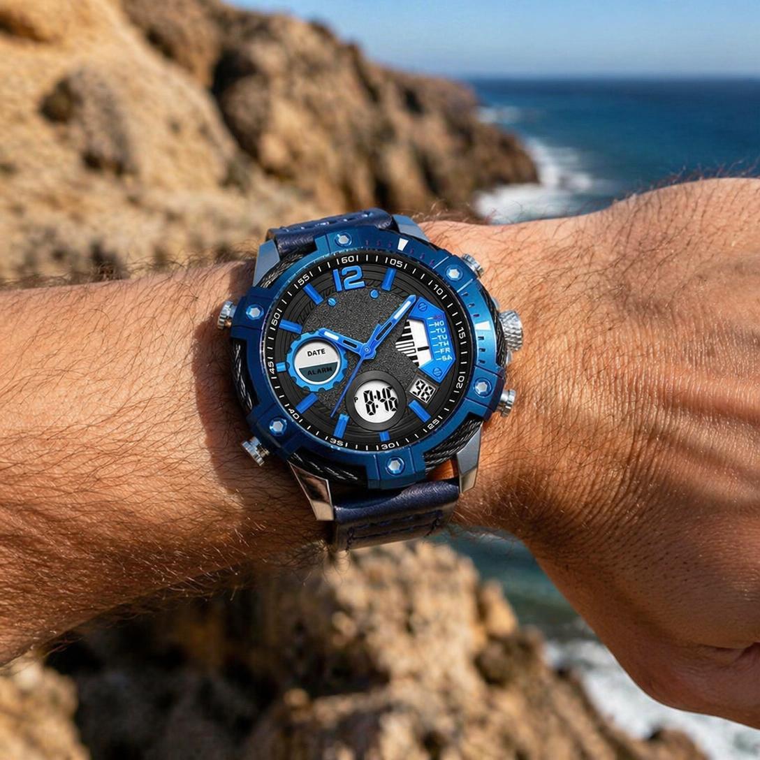 🔥Multifunctional Dual Display 3ATM Waterproof Men's Quartz Sports Watch